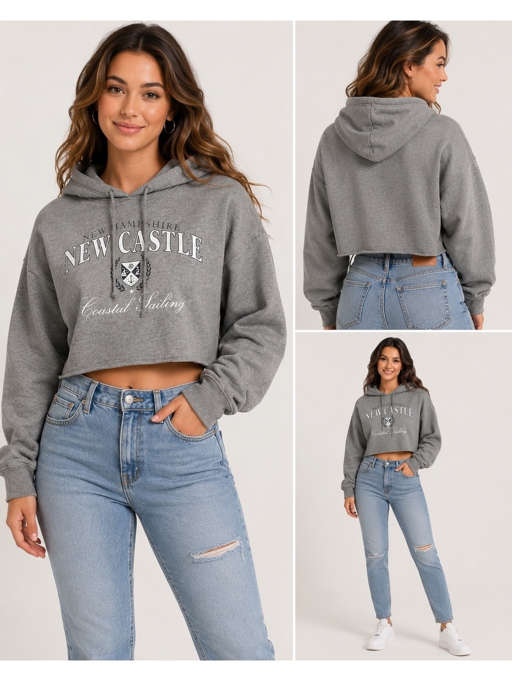 Hollister New Castle Coastal Sailing Cropped Hoodie Women’s XL Gray